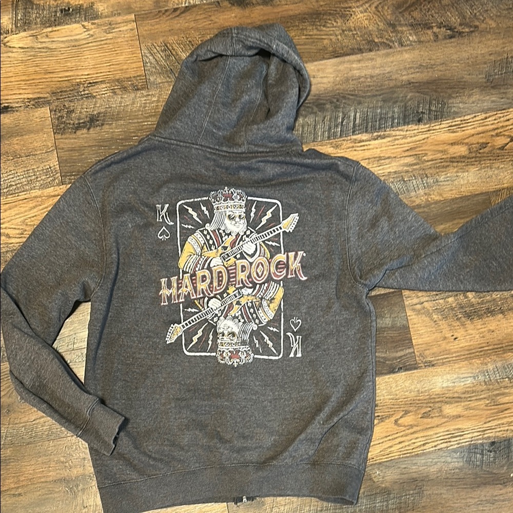 Hard Rock Gray Zip-Up Hoodie Vintage Looking Lightly Worn Unisex